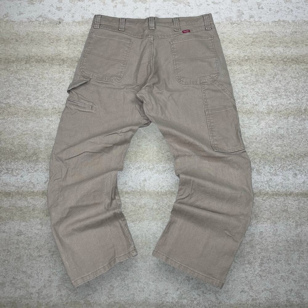 Vintage 90s Wrangler Carpenter Pants 34x30 Baggy Wide Leg Tan Canvas Dungarees